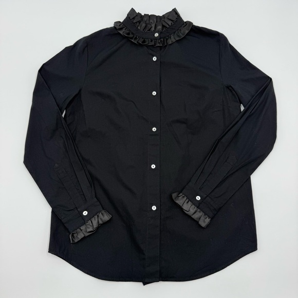 Mille Resort & Travel Women’s Elegant Black Ruffle Collar Button Down Top XS - Picture 5 of 11